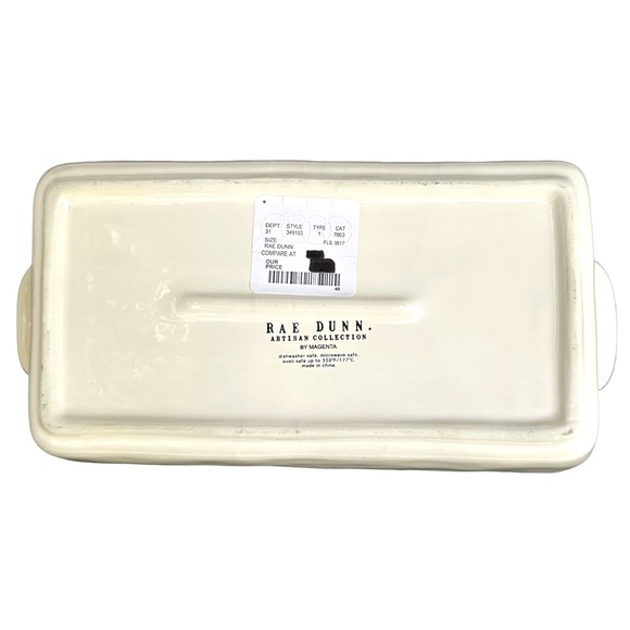 Rae Dunn BAKE Baking Dish Pan White Black Large Letters Dimples NWT 2017 OG - Picture 5 of 17